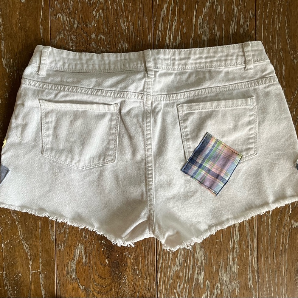 White denim patchwork shorts